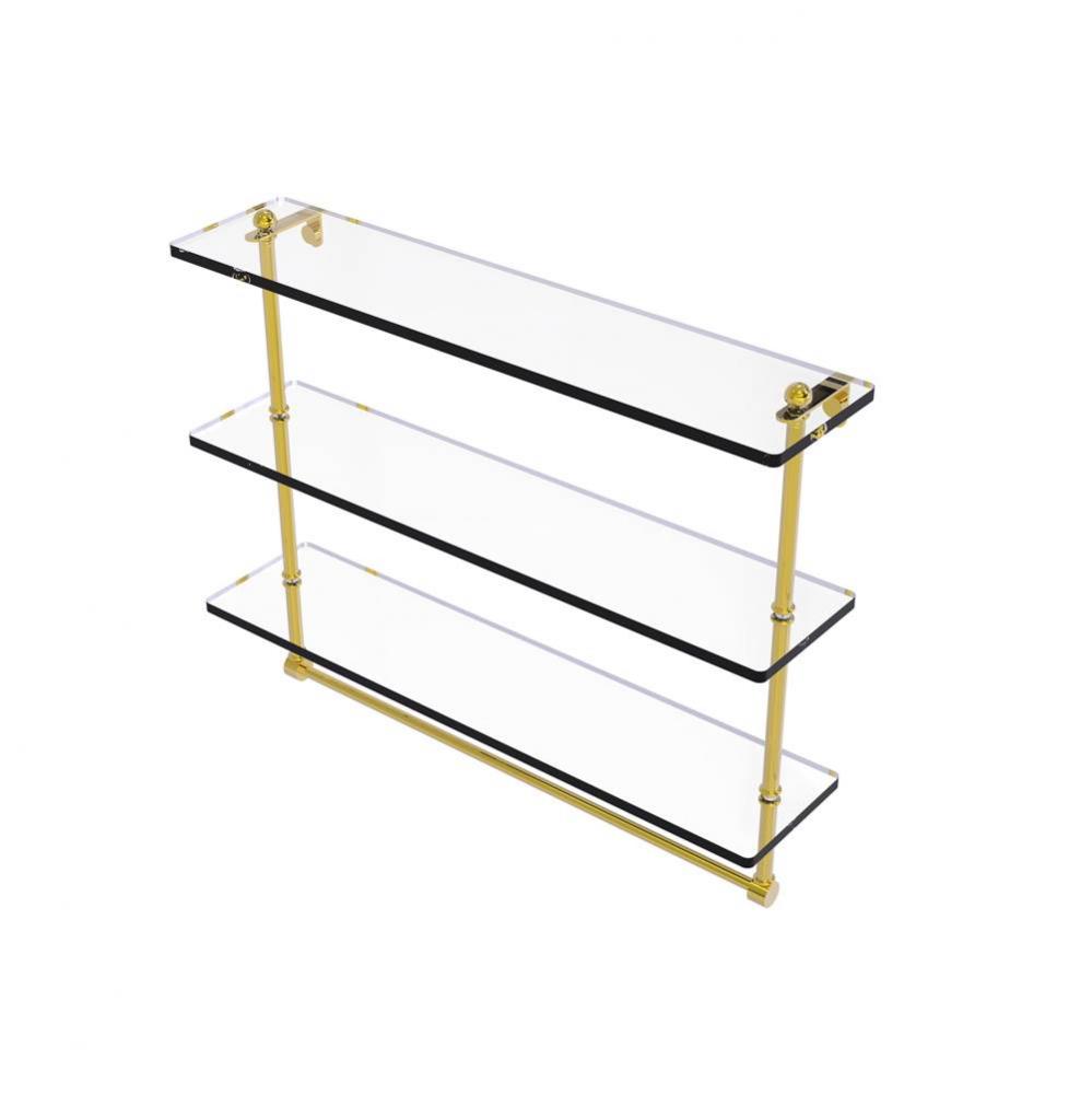 22 Inch Triple Tiered Glass Shelf with Integrated Towel Bar