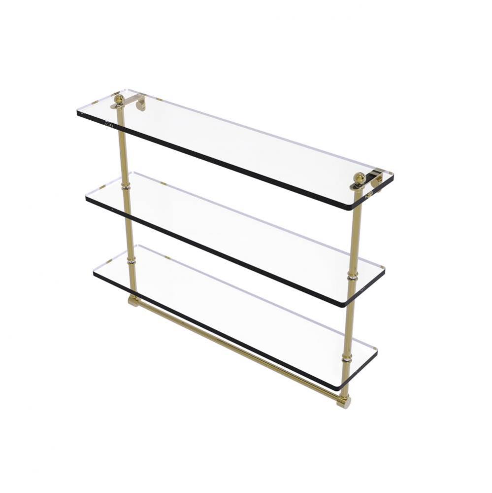 22 Inch Triple Tiered Glass Shelf with Integrated Towel Bar