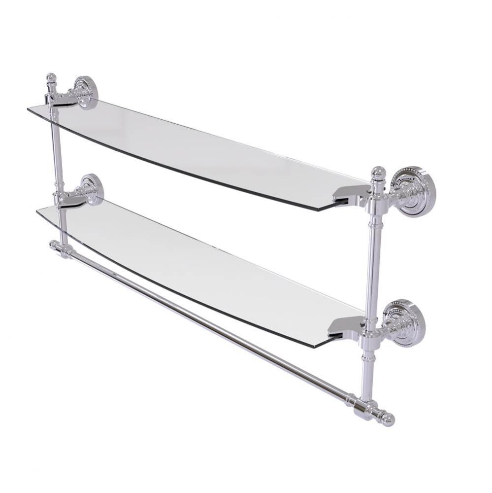 Retro Dot Collection 24 Inch Two Tiered Glass Shelf with Integrated Towel Bar