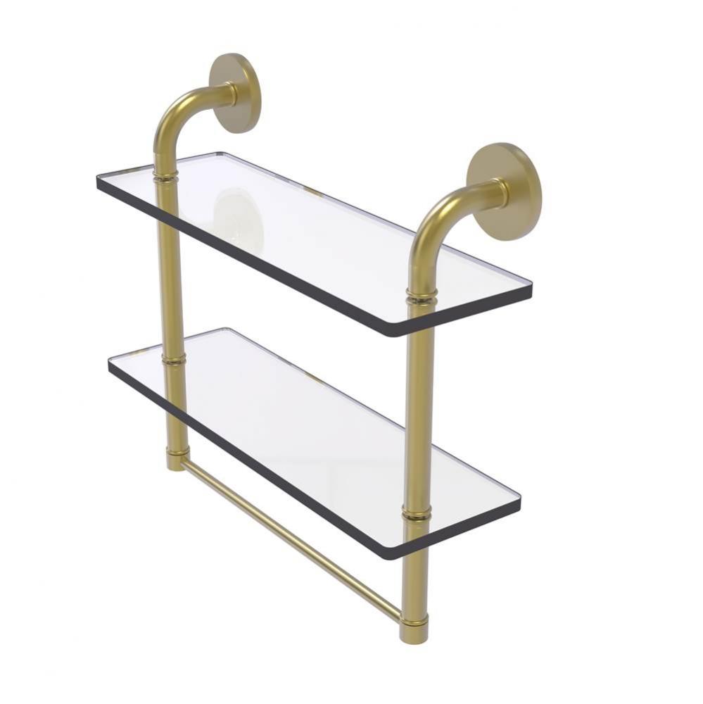 Remi Collection 16 Inch Two Tiered Glass Shelf with Integrated Towel Bar