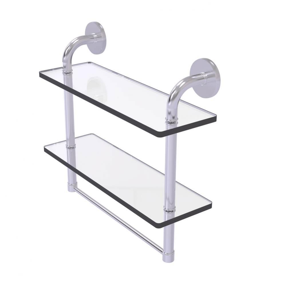 Remi Collection 16 Inch Two Tiered Glass Shelf with Integrated Towel Bar