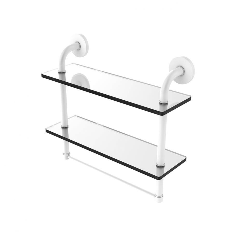 Remi Collection 16 Inch Two Tiered Glass Shelf with Integrated Towel Bar