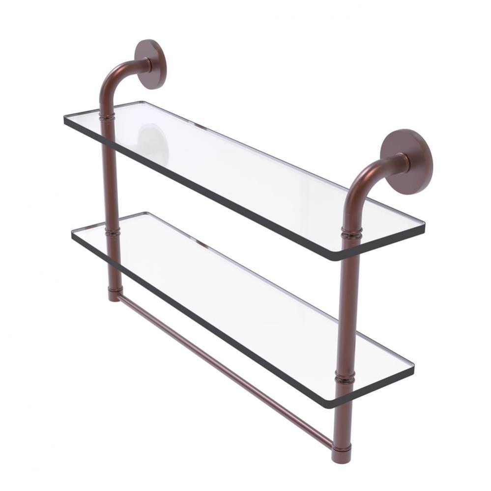 Remi Collection 22 Inch Two Tiered Glass Shelf with Integrated Towel Bar
