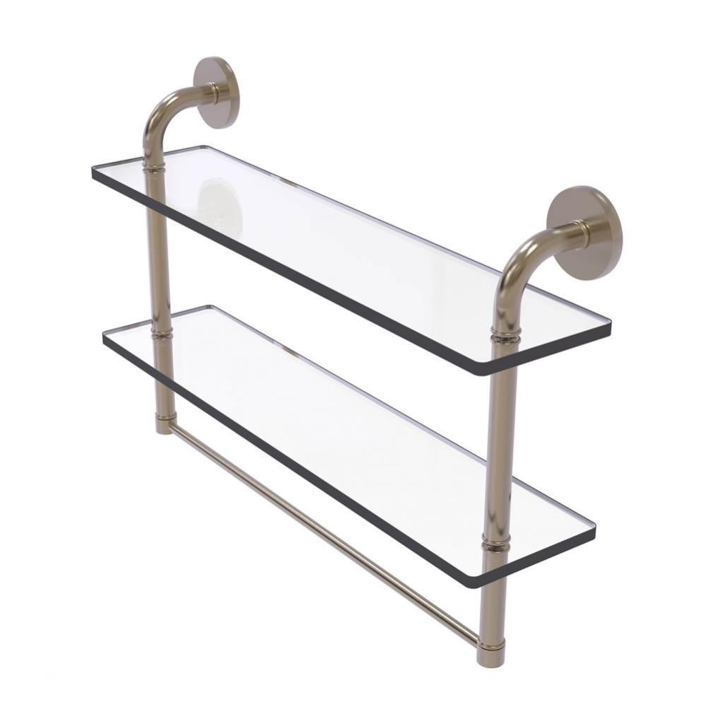 Remi Collection 22 Inch Two Tiered Glass Shelf with Integrated Towel Bar