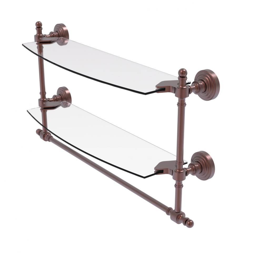 Retro Wave Collection 18 Inch Two Tiered Glass Shelf with Integrated Towel Bar