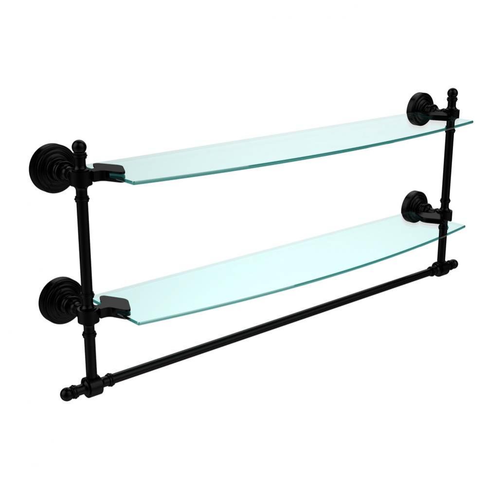 Retro Wave Collection 24 Inch Two Tiered Glass Shelf with Integrated Towel Bar
