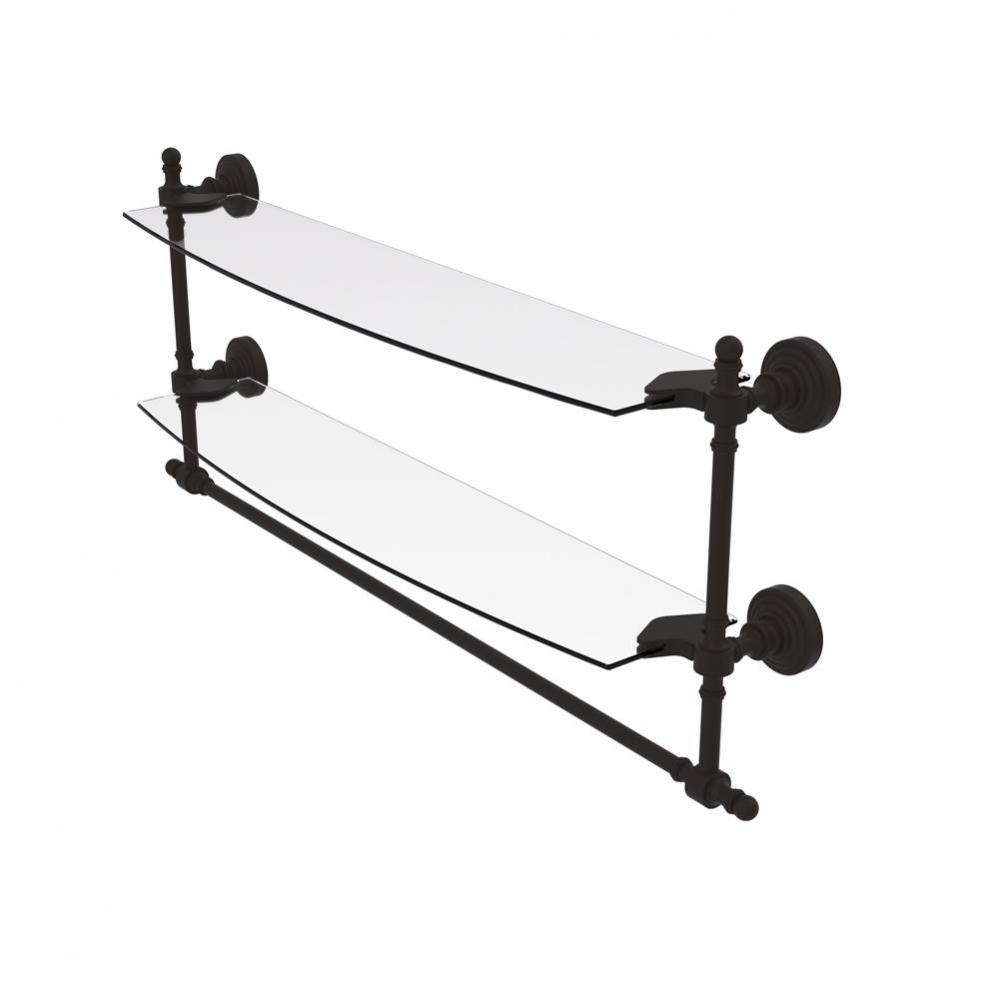 Retro Wave Collection 24 Inch Two Tiered Glass Shelf with Integrated Towel Bar