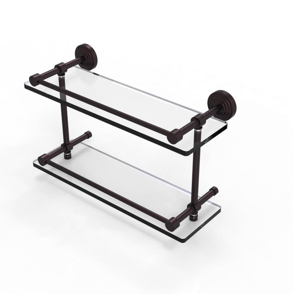 Waverly Place 16 Inch Double Glass Shelf with Gallery Rail