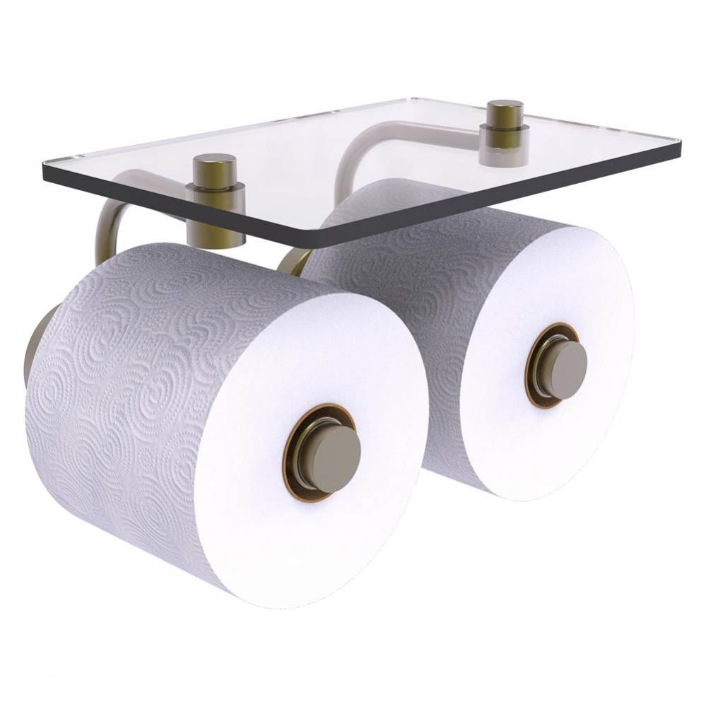 Waverly Place Collection 2 Roll Toilet Paper Holder with Glass Shelf - Antique Brass