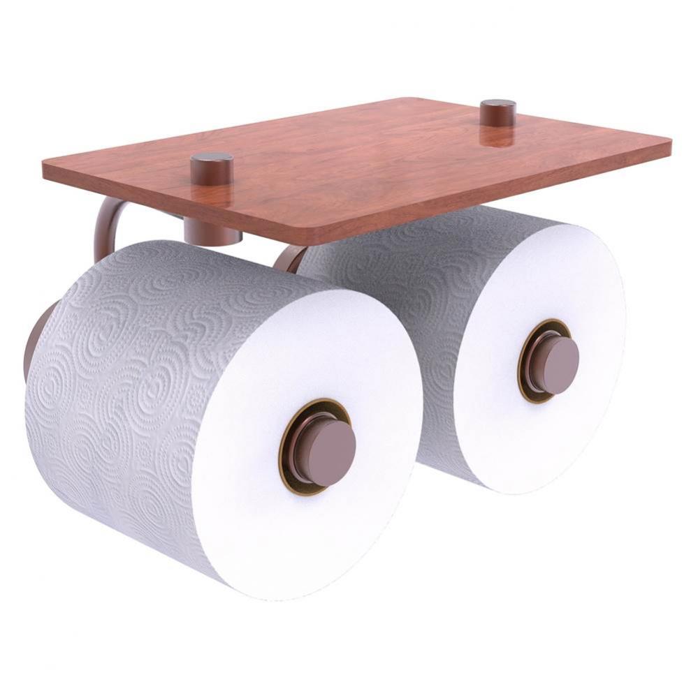 Waverly Place Collection 2 Roll Toilet Paper Holder with Wood Shelf - Antique Copper