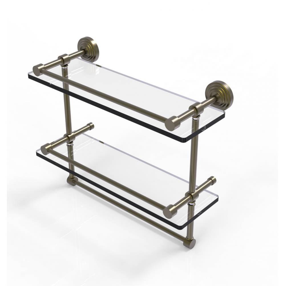 16 Inch Gallery Double Glass Shelf with Towel Bar