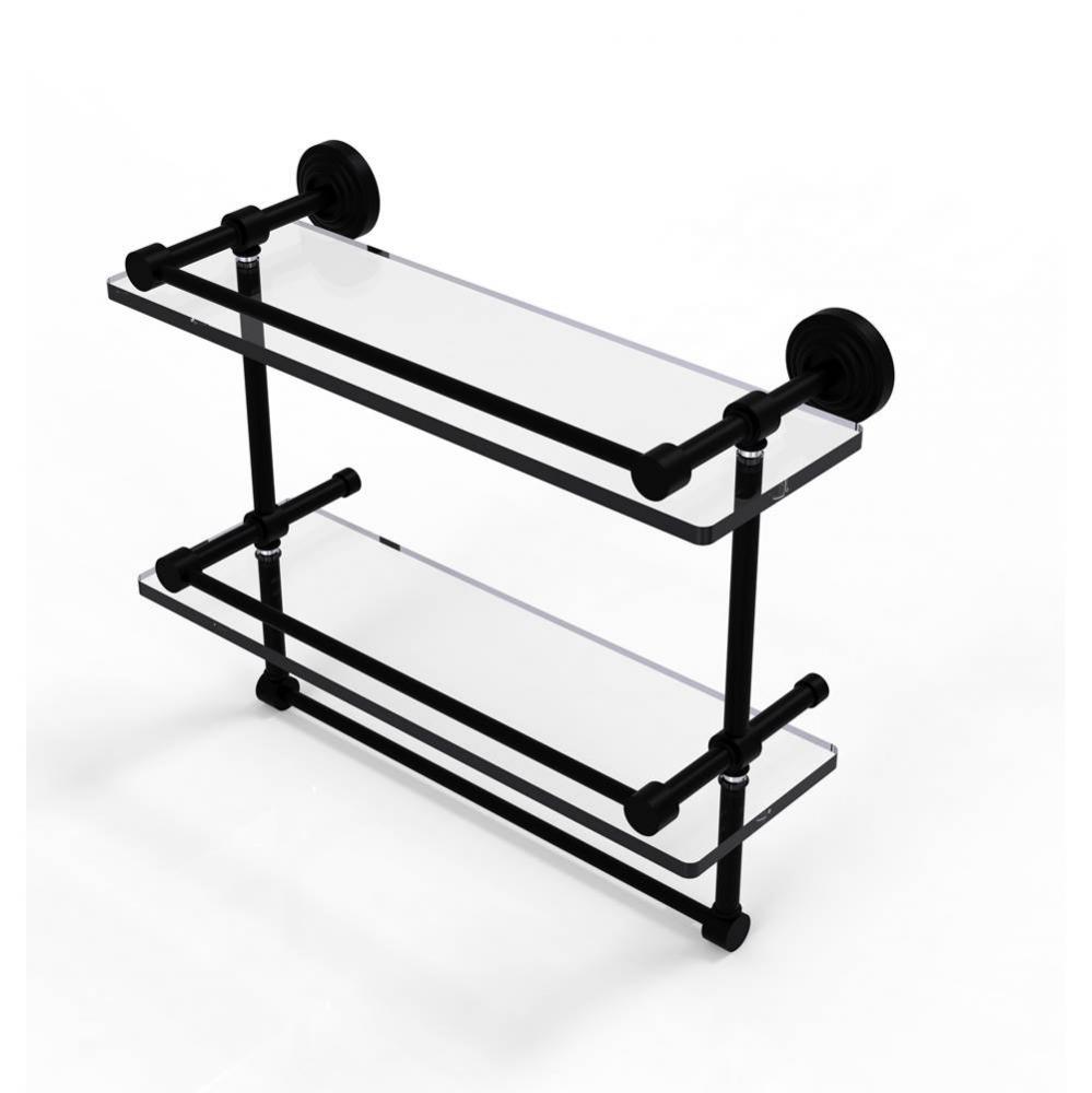 16 Inch Gallery Double Glass Shelf with Towel Bar