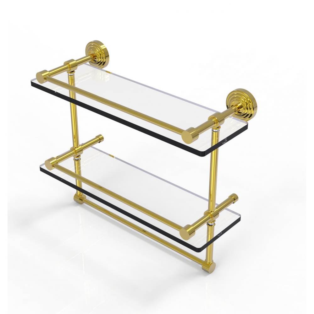 16 Inch Gallery Double Glass Shelf with Towel Bar