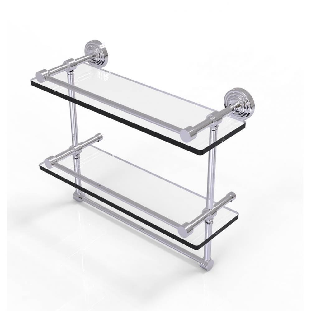 16 Inch Gallery Double Glass Shelf with Towel Bar