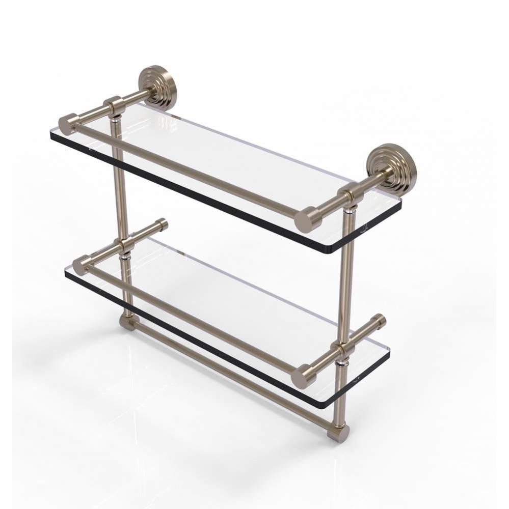 16 Inch Gallery Double Glass Shelf with Towel Bar