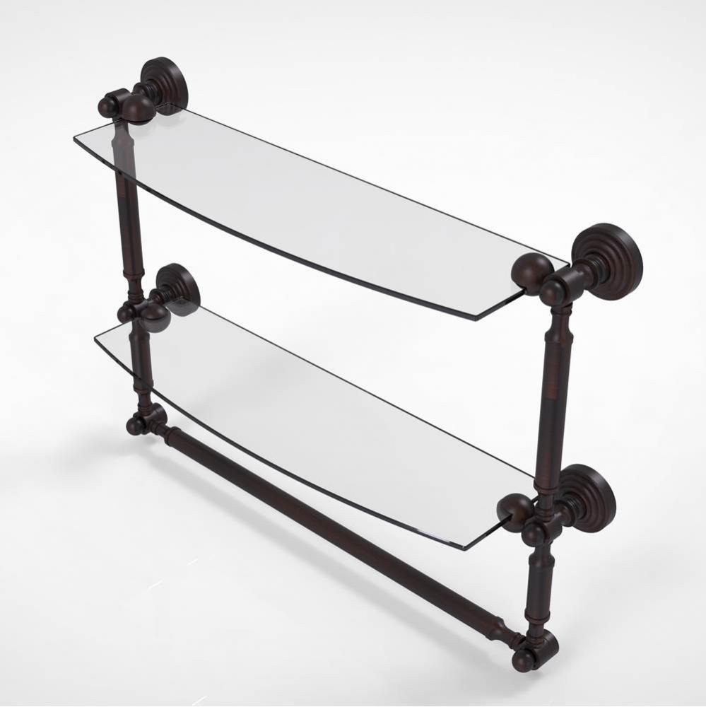 Waverly Place Collection 18 Inch Two Tiered Glass Shelf with Integrated Towel Bar