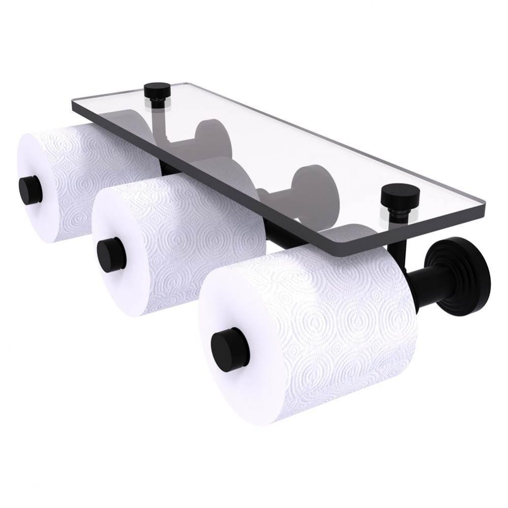 Waverly Place Collection Horizontal Reserve 3 Roll Toilet Paper Holder with Glass Shelf - Matte Bl