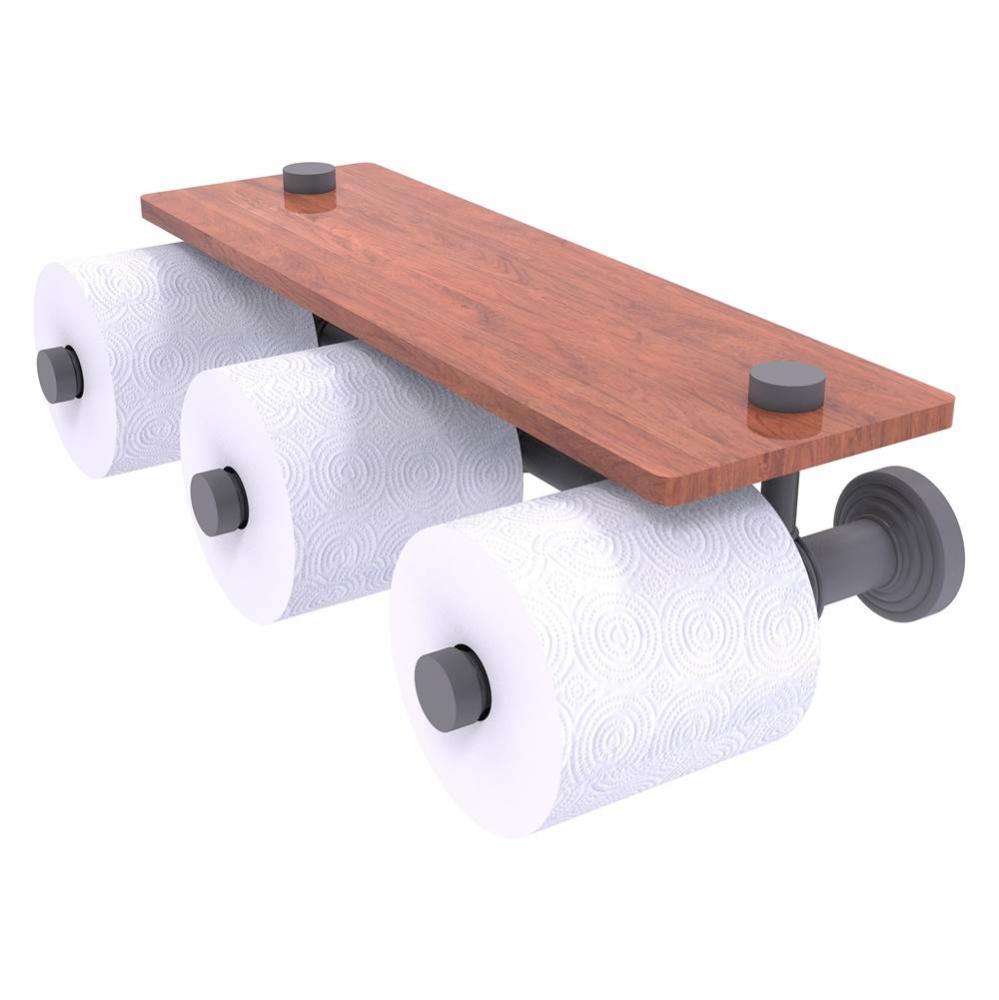 Waverly Place Collection Horizontal Reserve 3 Roll Toilet Paper Holder with Wood Shelf - Matte Gra