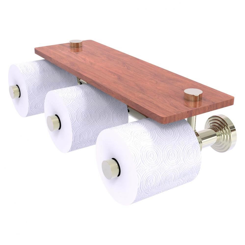 Waverly Place Collection Horizontal Reserve 3 Roll Toilet Paper Holder with Wood Shelf - Polished