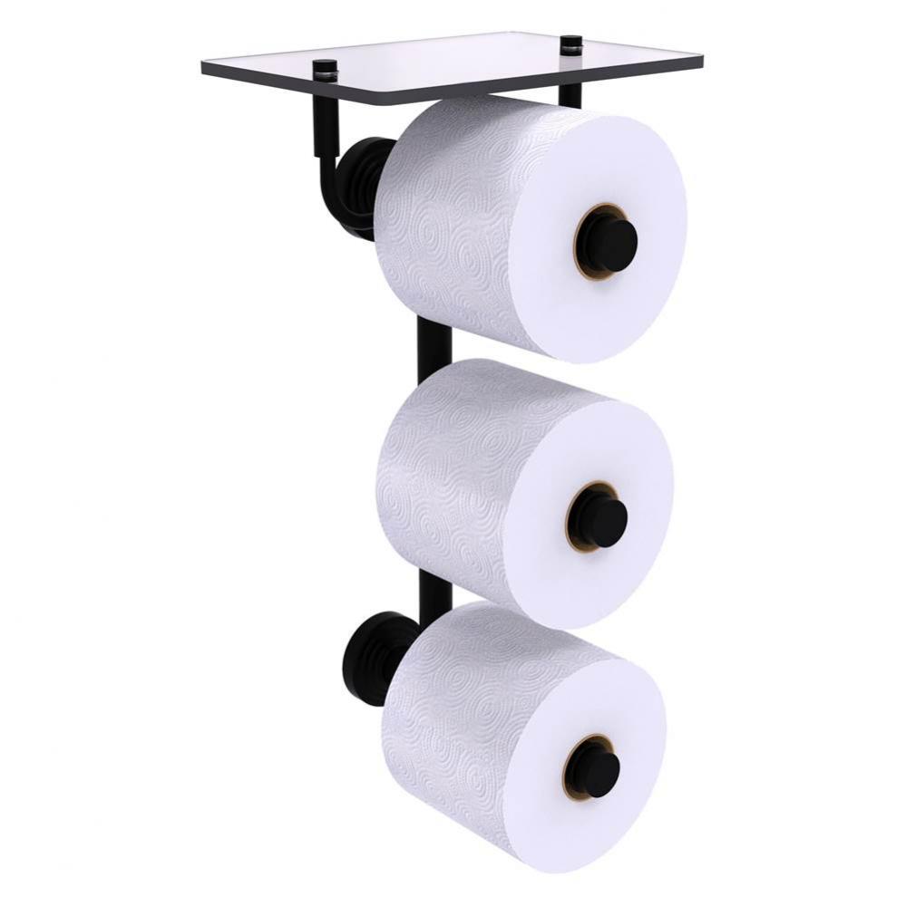 Waverly Place Collection 3 Roll Toilet Paper Holder with Glass Shelf - Matte Black