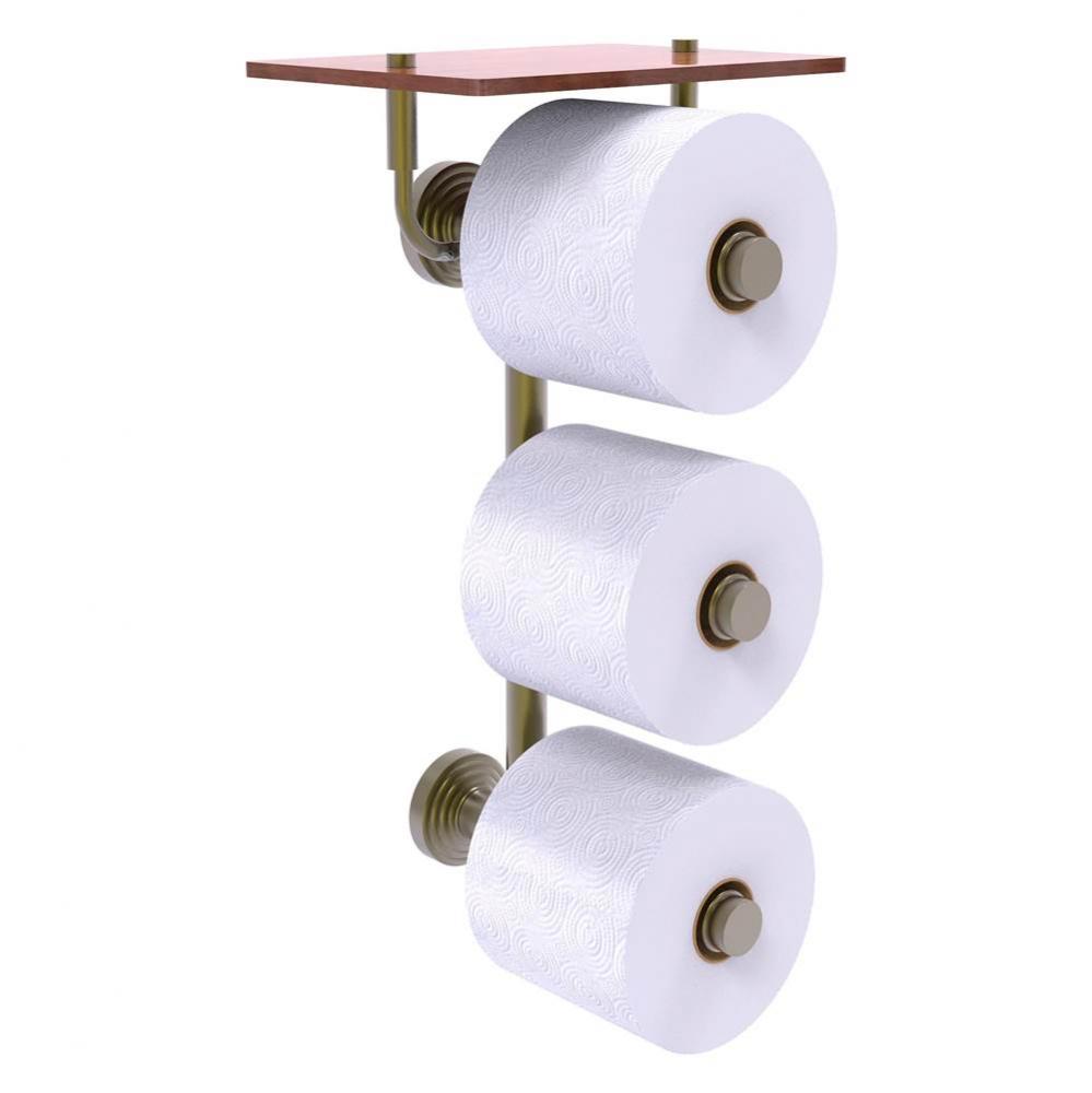Waverly Place Collection 3 Roll Toilet Paper Holder with Wood Shelf - Antique Brass