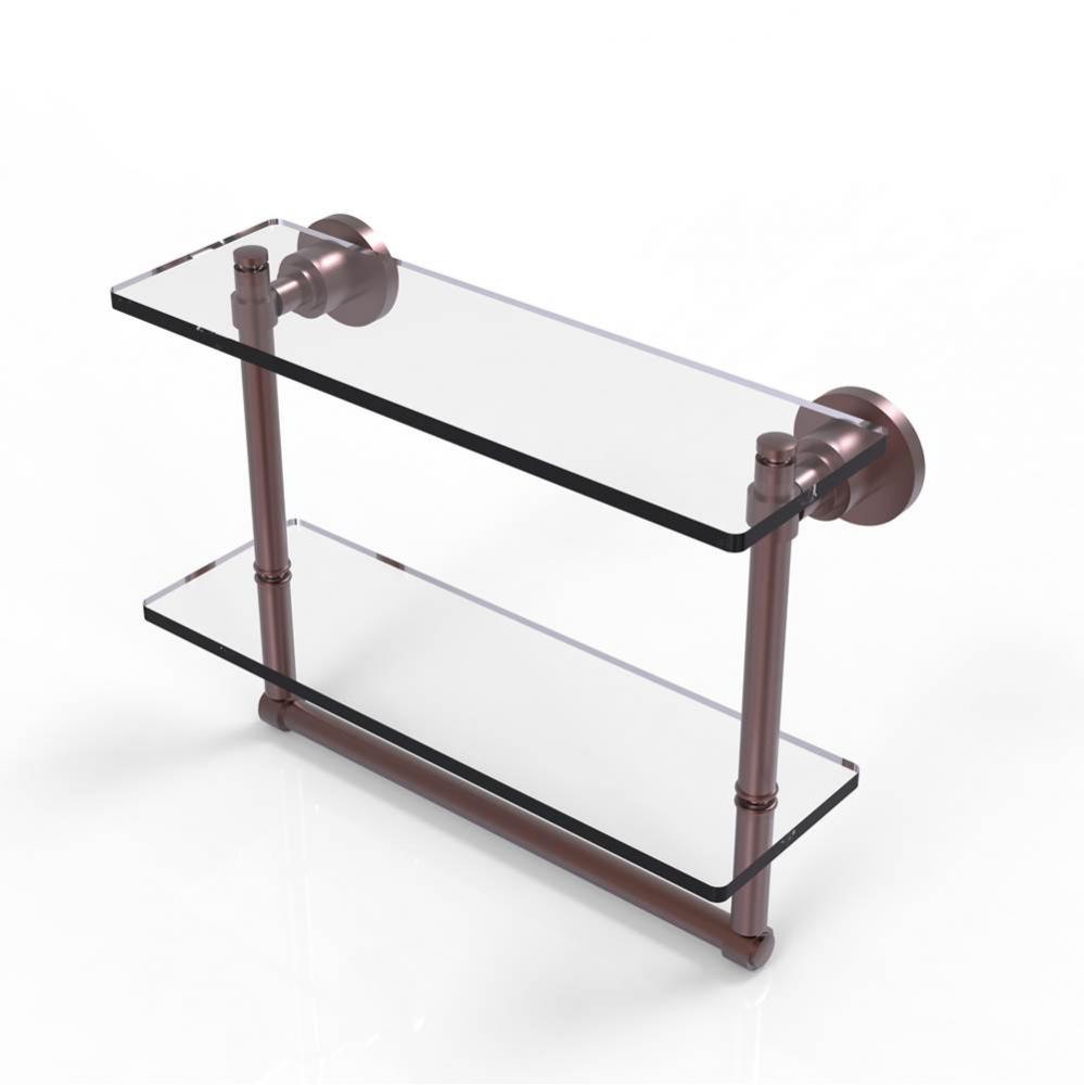 Washington Square Collection 16 Inch Two Tiered Glass Shelf with Integrated Towel Bar