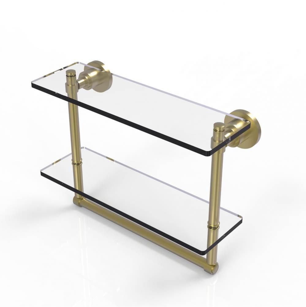 Washington Square Collection 16 Inch Two Tiered Glass Shelf with Integrated Towel Bar