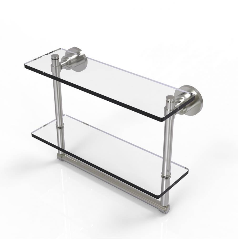 Washington Square Collection 16 Inch Two Tiered Glass Shelf with Integrated Towel Bar