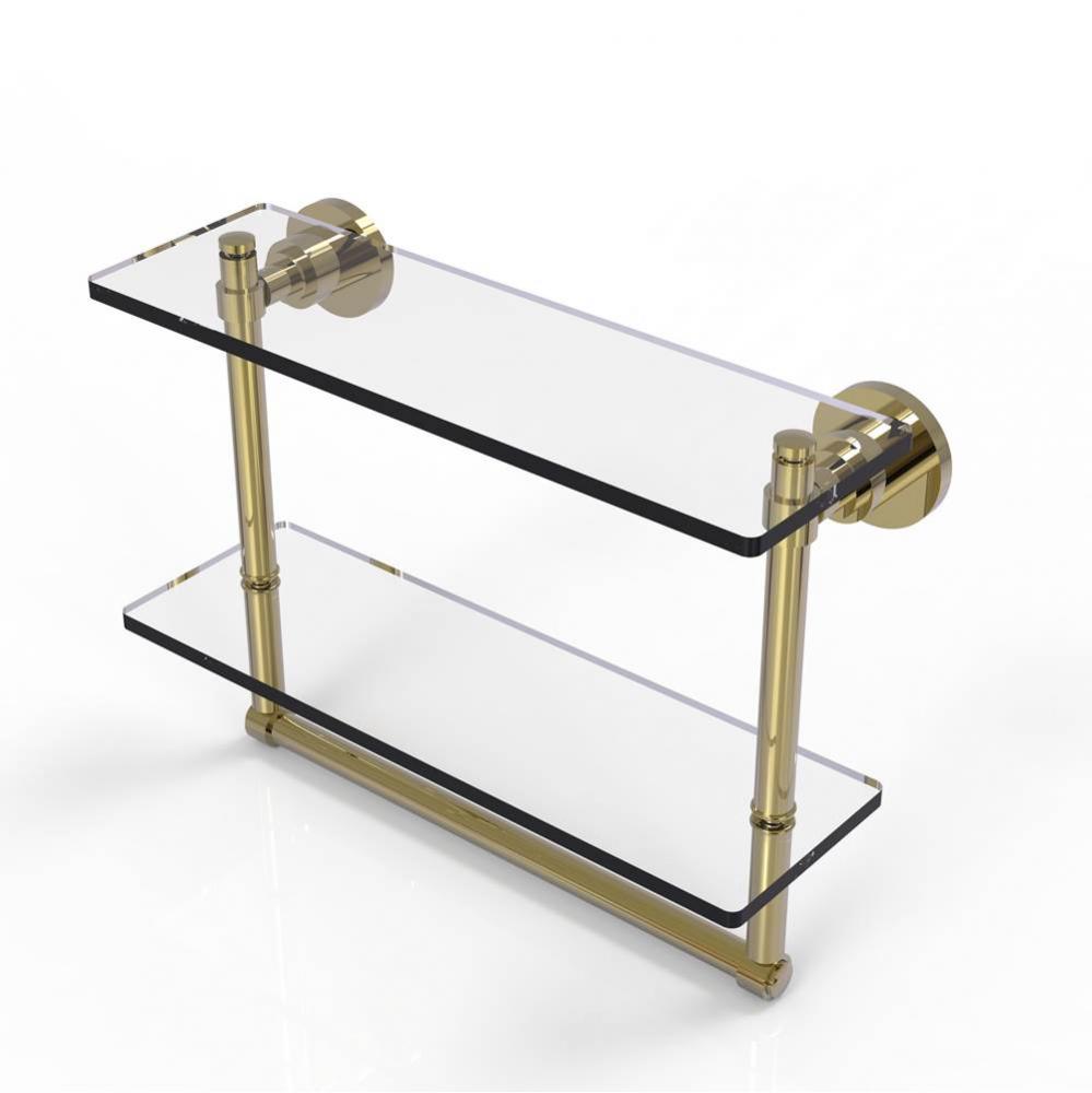 Washington Square Collection 16 Inch Two Tiered Glass Shelf with Integrated Towel Bar
