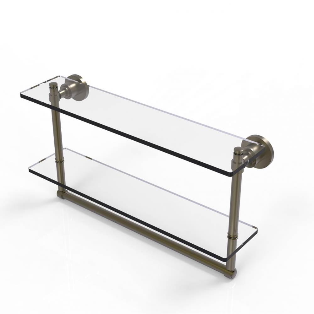 Washington Square Collection 22 Inch Two Tiered Glass Shelf with Integrated Towel Bar