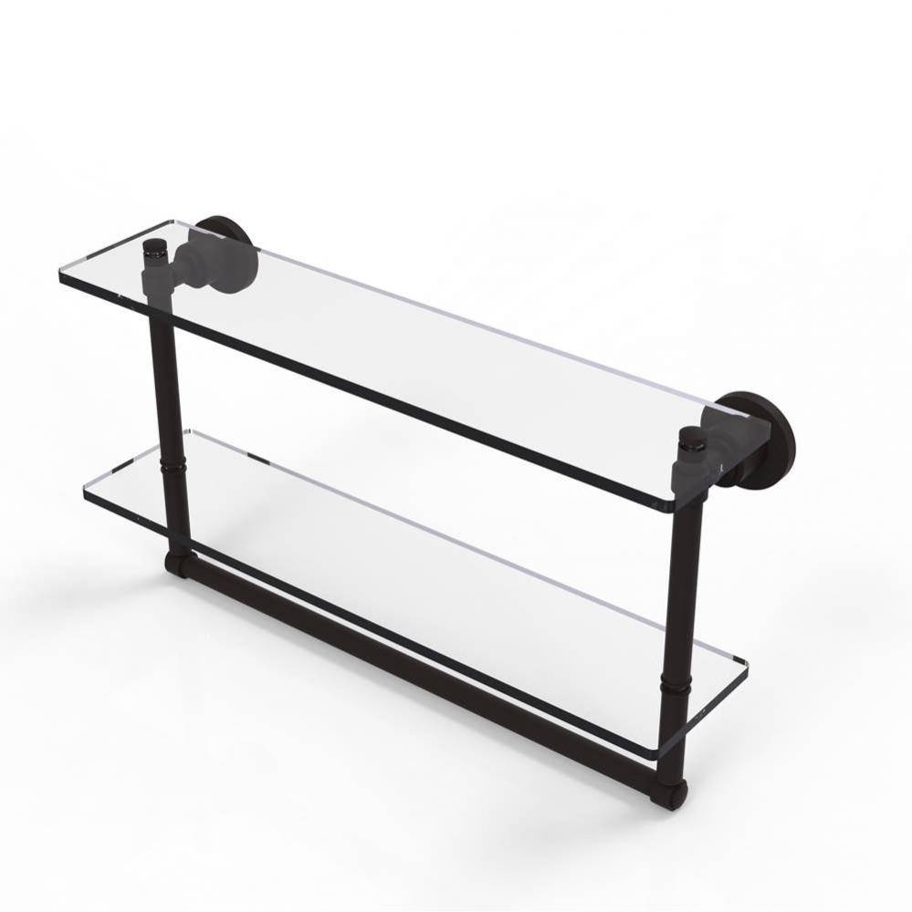 Washington Square Collection 22 Inch Two Tiered Glass Shelf with Integrated Towel Bar