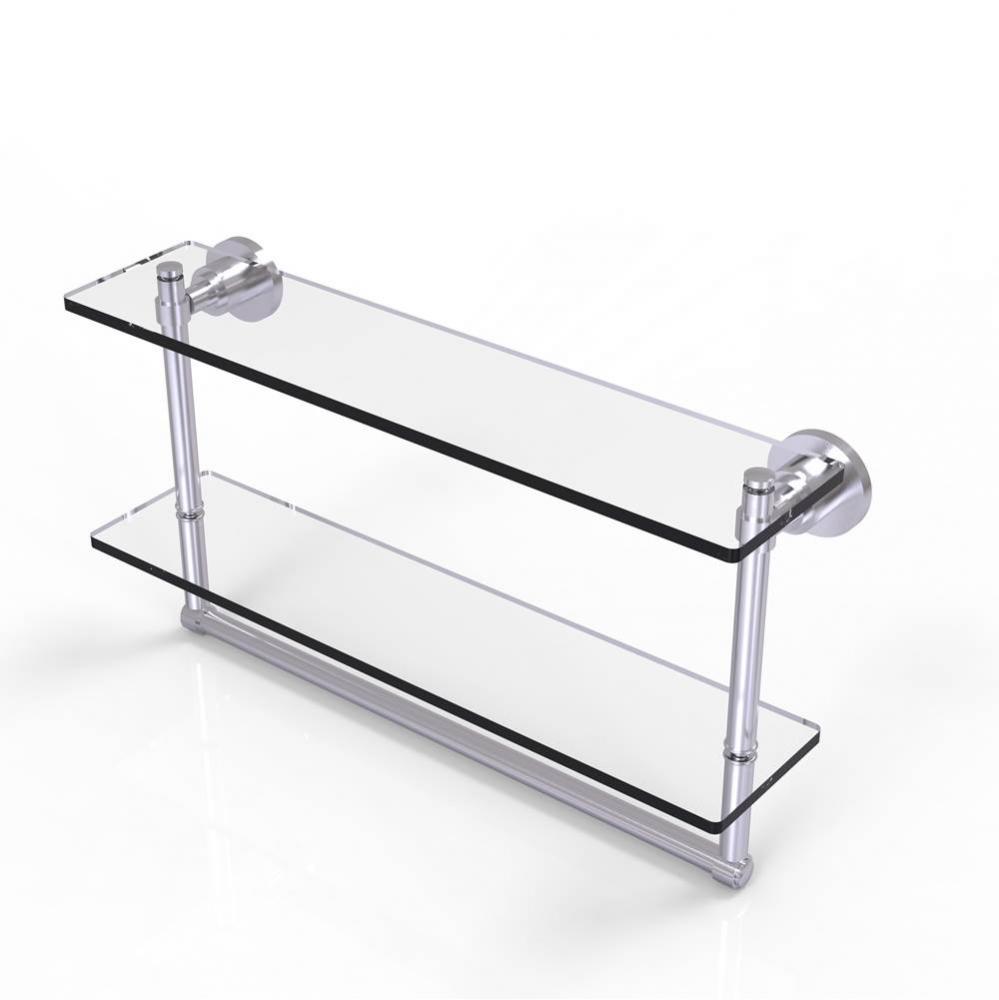 Washington Square Collection 22 Inch Two Tiered Glass Shelf with Integrated Towel Bar