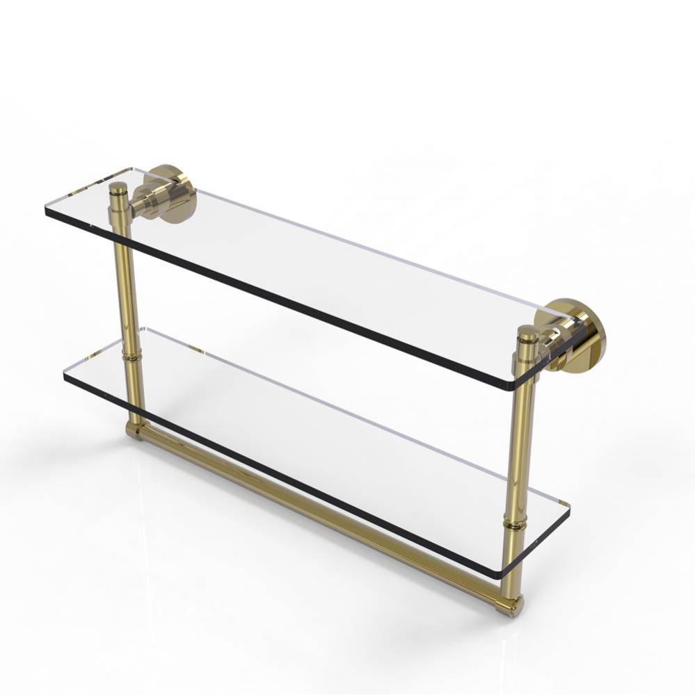 Washington Square Collection 22 Inch Two Tiered Glass Shelf with Integrated Towel Bar