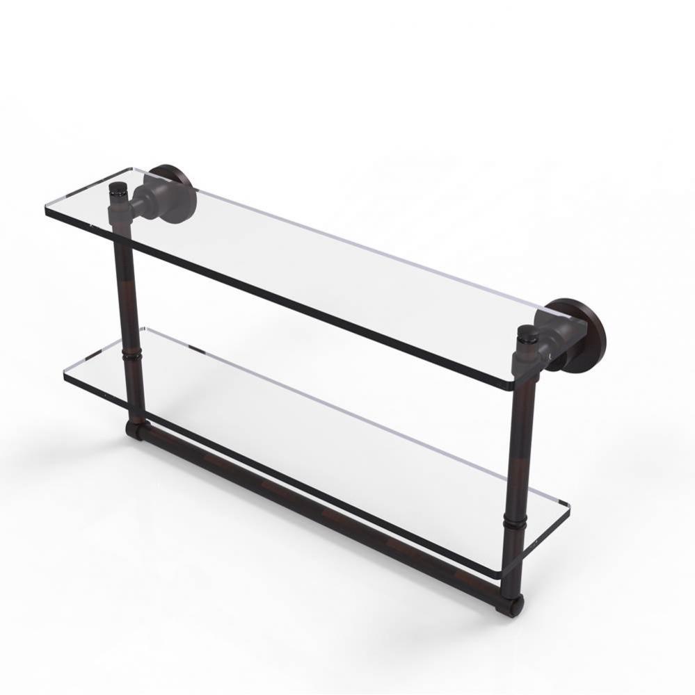 Washington Square Collection 22 Inch Two Tiered Glass Shelf with Integrated Towel Bar