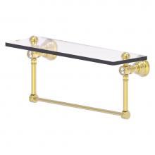 Allied Brass CC-1-16-TB-SBR - Carolina Crystal Collection 16 Inch Glass Shelf with Integrated Towel Bar - Satin Brass