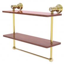 Allied Brass CC-2-16-TB-IRW-UNL - Carolina Crystal Collection 16 Inch Double Wood Shelf with Towel Bar - Unlacquered Brass