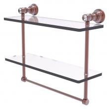 Allied Brass CC-2-TB-16-CA - Carolina Crystal Collection 16 Inch Double Glass Shelf with Towel Bar - Antique Copper