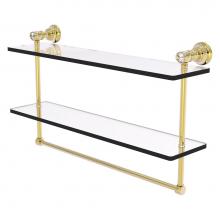 Allied Brass CC-2-TB-22-UNL - Carolina Crystal Collection 22 Inch Double Glass Shelf with Towel Bar - Unlacquered Brass
