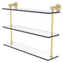 Allied Brass CC-5-22-UNL - Carolina Crystal Collection 22 Inch Triple Glass Shelf - Unlacquered Brass