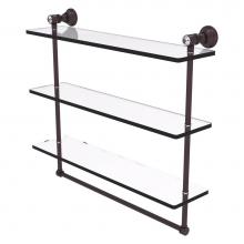 Allied Brass CC-5-22-TB-ABZ - Carolina Crystal Collection 22 Inch Triple Glass Shelf with Towel Bar - Antique Bronze