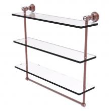 Allied Brass CC-5-22-TB-CA - Carolina Crystal Collection 22 Inch Triple Glass Shelf with Towel Bar - Antique Copper
