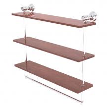 Allied Brass CC-5-22-TB-IRW-PC - Carolina Crystal Collection 22 Inch Triple Wood Shelf with Towel Bar - Polished Chrome
