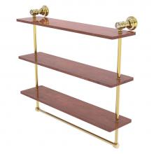 Allied Brass CC-5-22-TB-IRW-UNL - Carolina Crystal Collection 22 Inch Triple Wood Shelf with Towel Bar - Unlacquered Brass