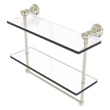 Allied Brass CL-2-16TB-PNI - Carolina Collection 16 Inch Double Glass Shelf with Towel Bar - Polished Nickel