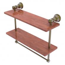 Allied Brass CL-2-16TB-IRW-ABR - Carolina Collection 16 Inch Double Wood Shelf with Towel Bar - Antique Brass