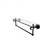 Allied Brass CV-1TBG-22-BKM - Clearview Collection 22 Inch Glass Shelf with Towel Bar and Groovy Accents