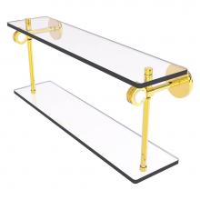 Allied Brass CV-2D-16-PB - Clearview Collection 16 Inch Double Glass Shelf with Dotted Accents - Polished Brass