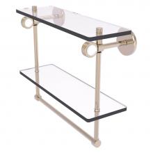 Allied Brass CV-2TBG-16-PEW - Clearview Collection 16 Inch Double Glass Shelf with Towel Bar and Grooved Accents - Antique Pewte