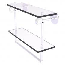 Allied Brass CV-2TBG-16-SCH - Clearview Collection 16 Inch Double Glass Shelf with Towel Bar and Grooved Accents - Satin Chrome