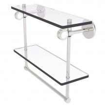 Allied Brass CV-2TBG-16-SN - Clearview Collection 16 Inch Double Glass Shelf with Towel Bar and Grooved Accents - Satin Nickel